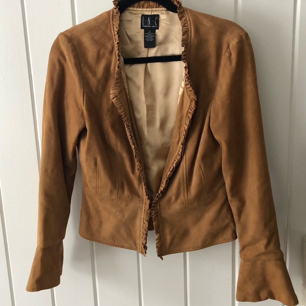 INC camel colored suede leather jacket